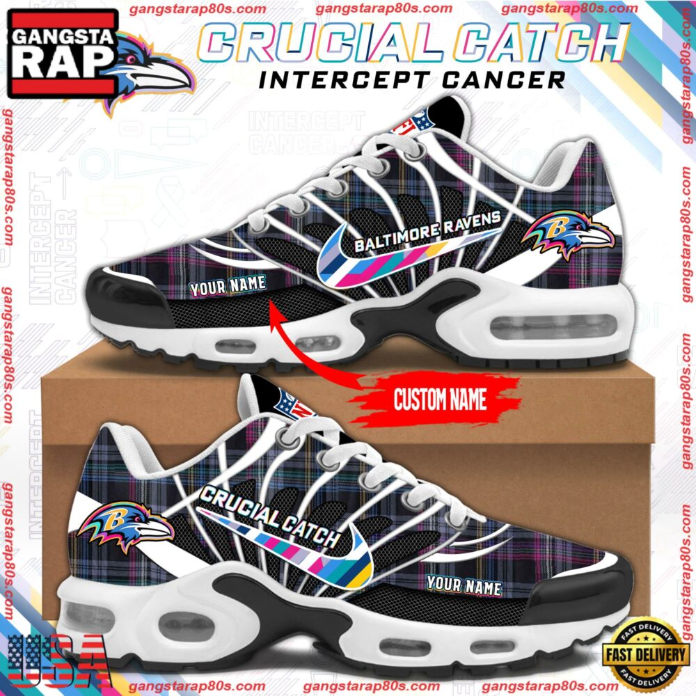 NFL Baltimore Ravens Crucial Catch Intercept Cancer Air Max Plus Shoes Running Sneakers NFL Baltimore Ravens Crucial Catch Intercept Cancer Air Max Plus Shoes Running Sneakers