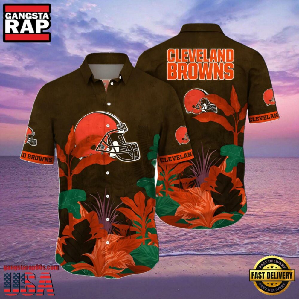 NFL Browns Summer Hawaiian Shirt Tropical Leaf Print