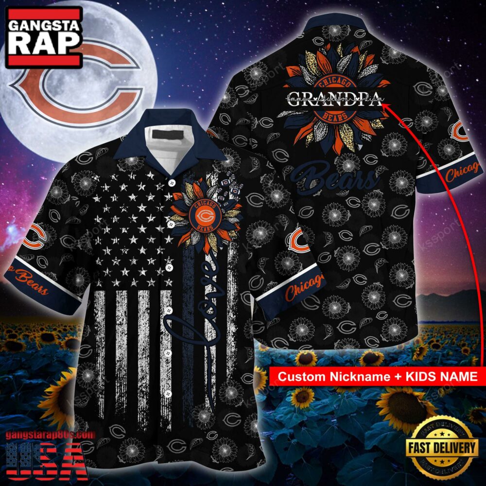 Custom Name NFL Chicago Bears Sunflower For Mother Day Father Day Hawaiian Shirt Custom Name NFL Chicago Bears Sunflower For Mother Day Father Day Hawaiian Shirt