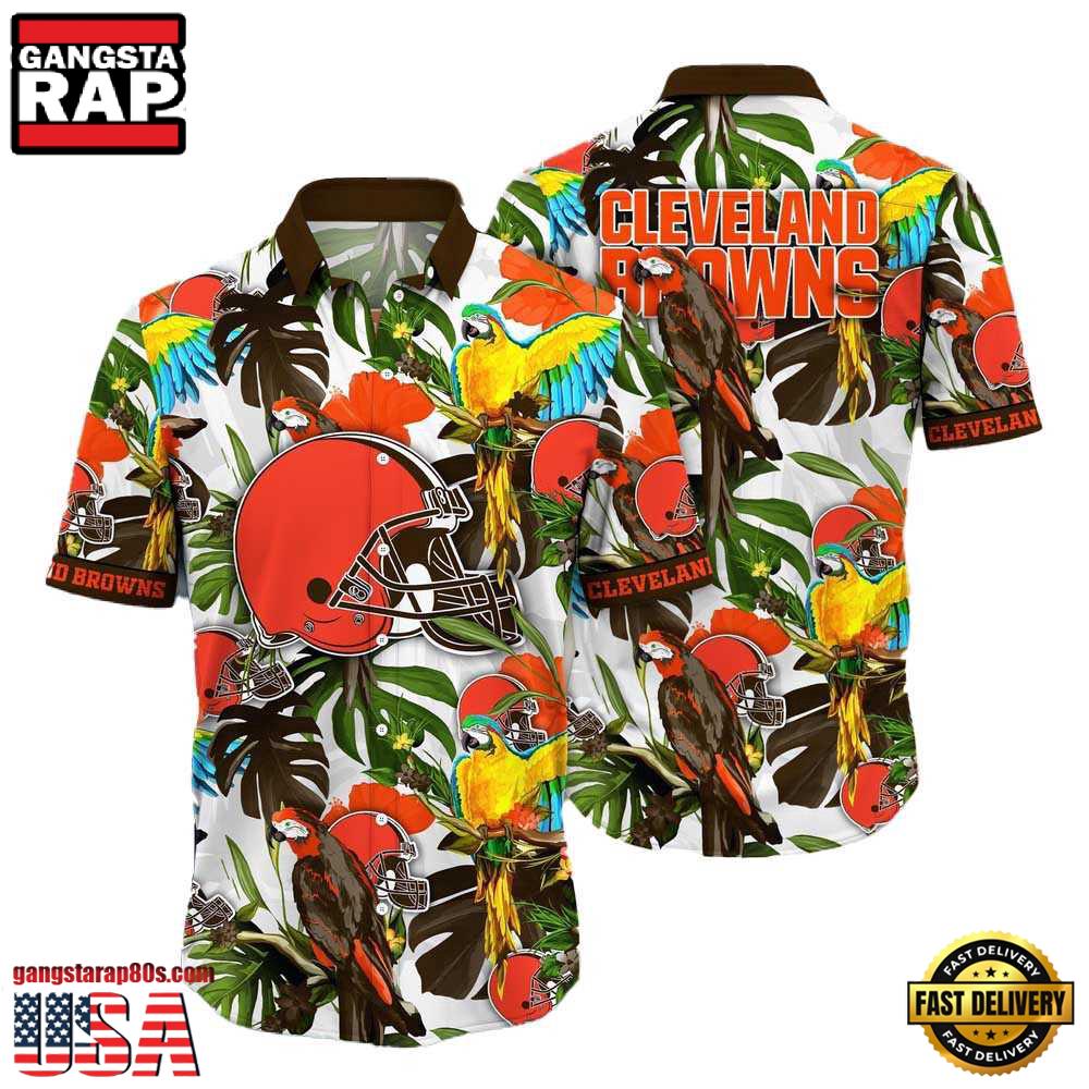 NFL Cleveland Browns Parrots Tropical Flower Hawaiian Shirt For Men Women NFL Cleveland Browns Parrots Tropical Flower Hawaiian Shirt For Men Women