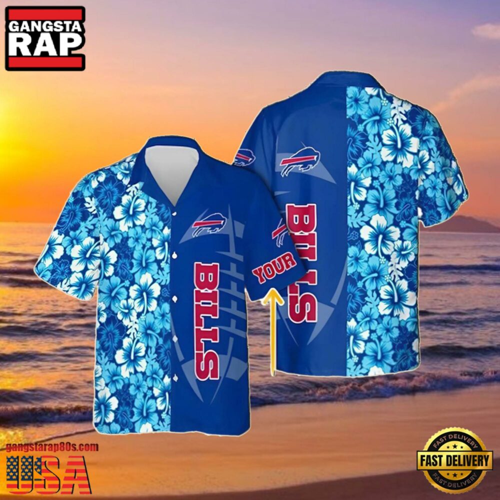 NFL Custom Bills Summer Hawaiian Shirt Women Blue Flower NFL Custom Bills Summer Hawaiian Shirt Women Blue Flower