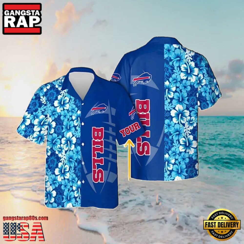 NFL Custom Bills Summer Hawaiian Shirt Women Blue Flower NFL Custom Bills Summer Hawaiian Shirt Women Blue Flower