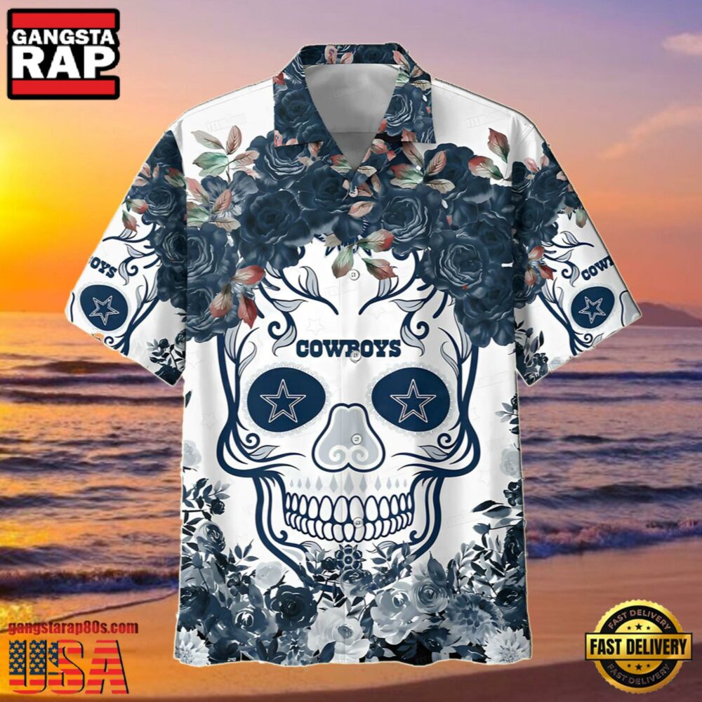 NFL Dallas Cowboys Summer Hawaiian Shirt Pattern Flower Skull NFL Dallas Cowboys Summer Hawaiian Shirt Pattern Flower Skull