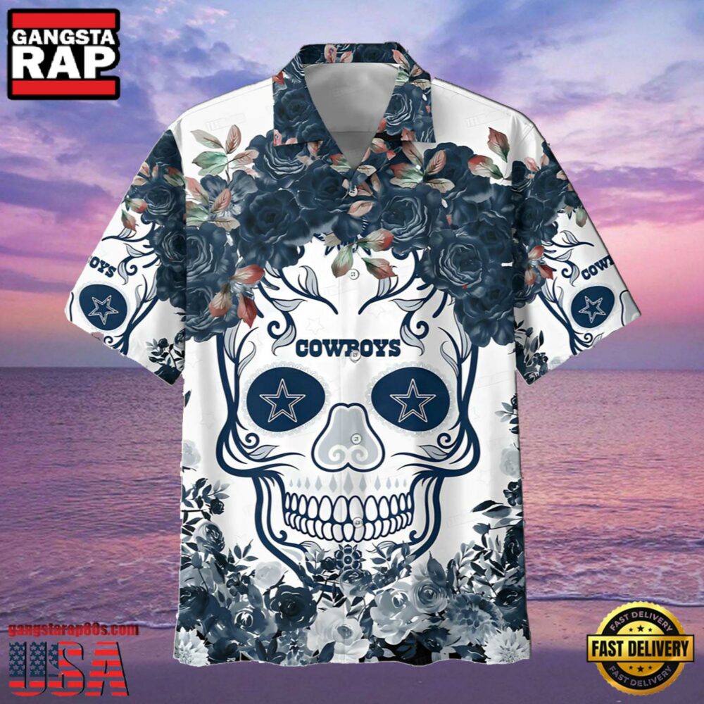 NFL Dallas Cowboys Summer Hawaiian Shirt Pattern Flower Skull NFL Dallas Cowboys Summer Hawaiian Shirt Pattern Flower Skull