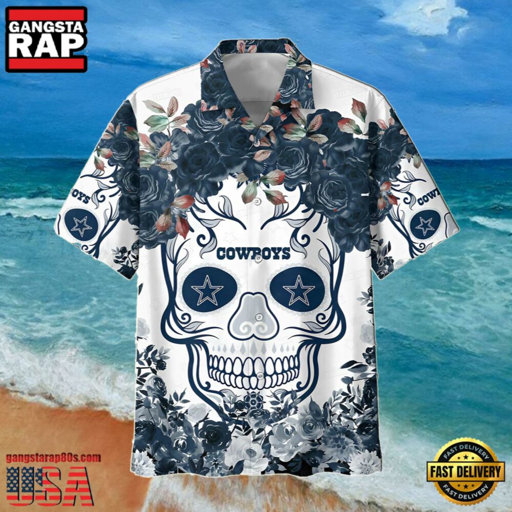 NFL Dallas Cowboys Summer Hawaiian Shirt Pattern Flower Skull NFL Dallas Cowboys Summer Hawaiian Shirt Pattern Flower Skull