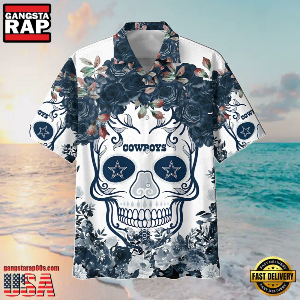 NFL Dallas Cowboys Summer Hawaiian Shirt Pattern Flower Skull NFL Dallas Cowboys Summer Hawaiian Shirt Pattern Flower Skull