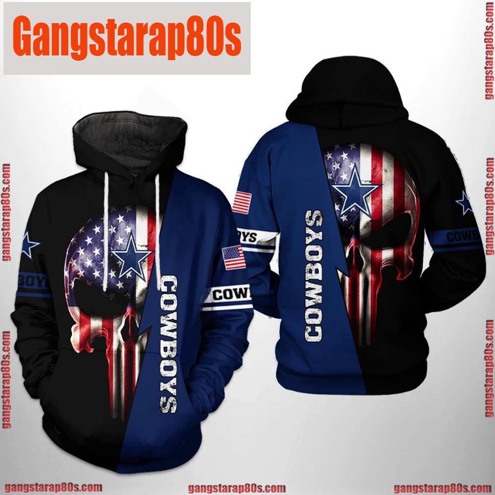 NFL Dallas Cowboys US Flag Skull Team 3D Printed Hoodie Shirt