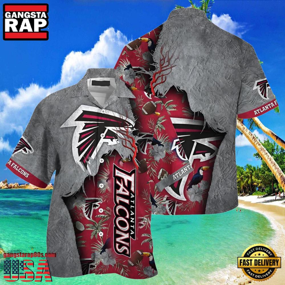 NFL Falcons Hawaiian Shirt Red Silver NFL Falcons Hawaiian Shirt Red Silver