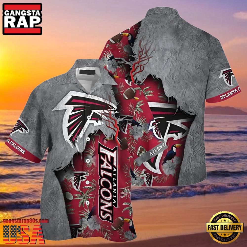 NFL Falcons Hawaiian Shirt Red Silver NFL Falcons Hawaiian Shirt Red Silver