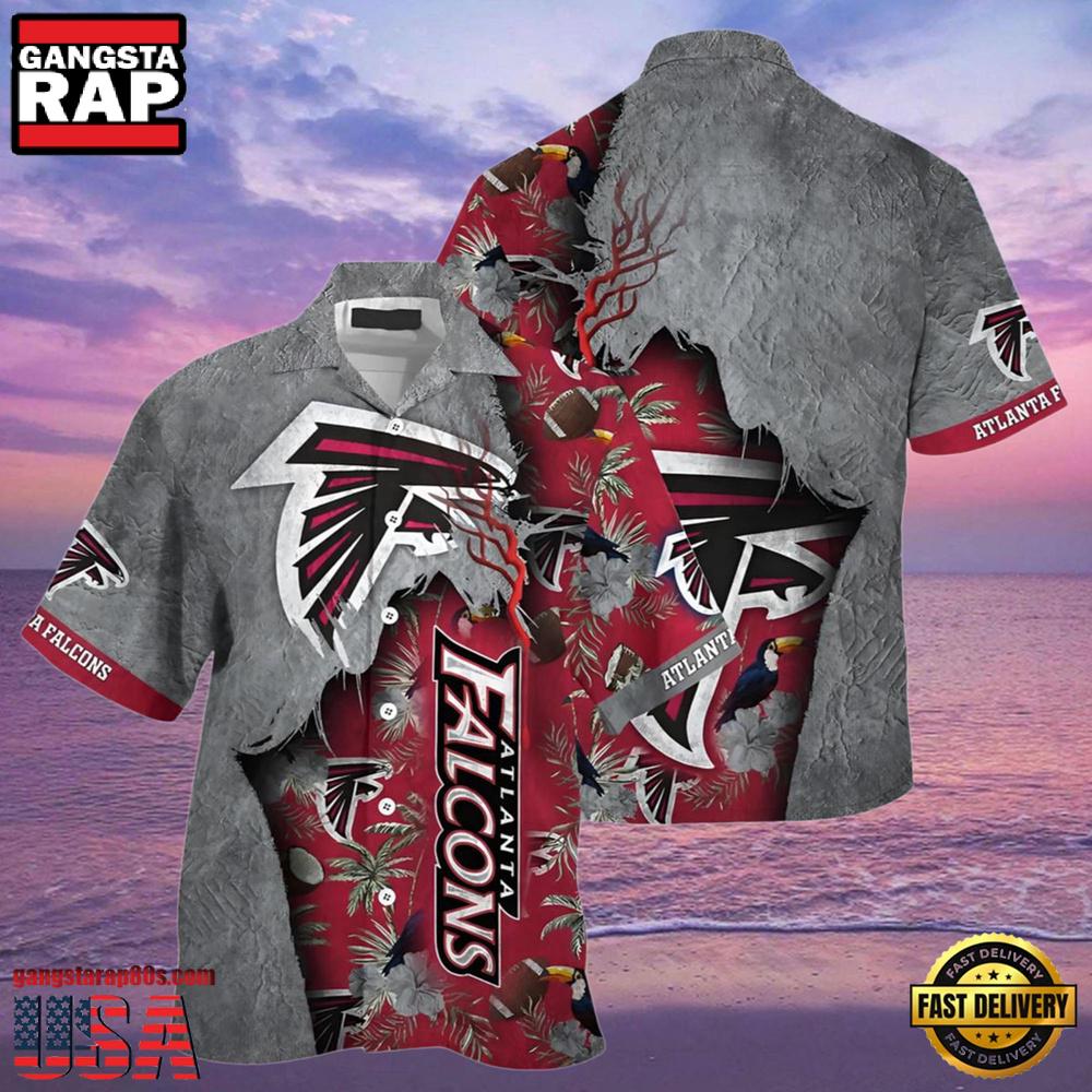 NFL Falcons Hawaiian Shirt Red Silver NFL Falcons Hawaiian Shirt Red Silver