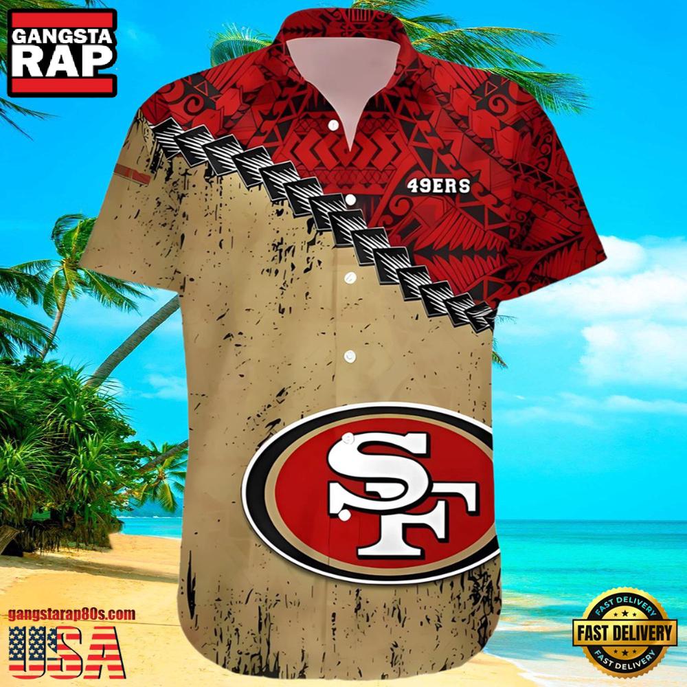 NFL Francisco 49ers Hawaiian Shirt Grunge Polynesian Tattoo NFL Francisco 49ers Hawaiian Shirt Grunge Polynesian Tattoo