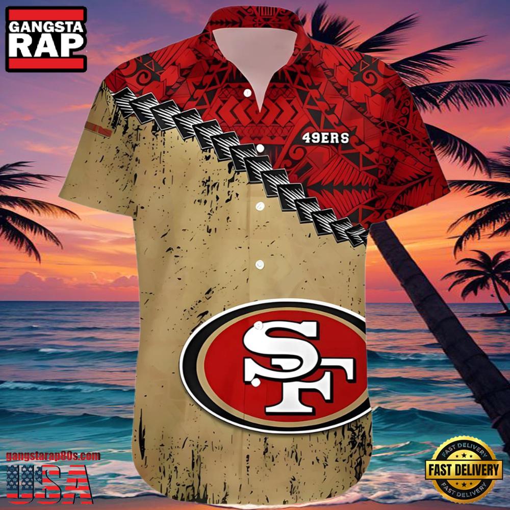 NFL Francisco 49ers Hawaiian Shirt Grunge Polynesian Tattoo NFL Francisco 49ers Hawaiian Shirt Grunge Polynesian Tattoo