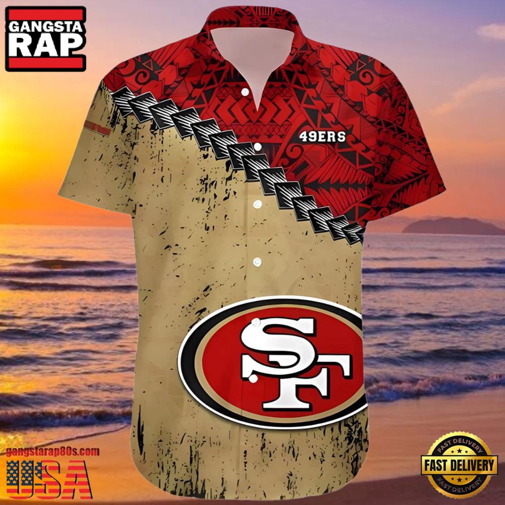 NFL Francisco 49ers Hawaiian Shirt Grunge Polynesian Tattoo NFL Francisco 49ers Hawaiian Shirt Grunge Polynesian Tattoo