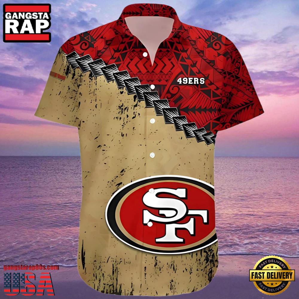 NFL Francisco 49ers Hawaiian Shirt Grunge Polynesian Tattoo NFL Francisco 49ers Hawaiian Shirt Grunge Polynesian Tattoo