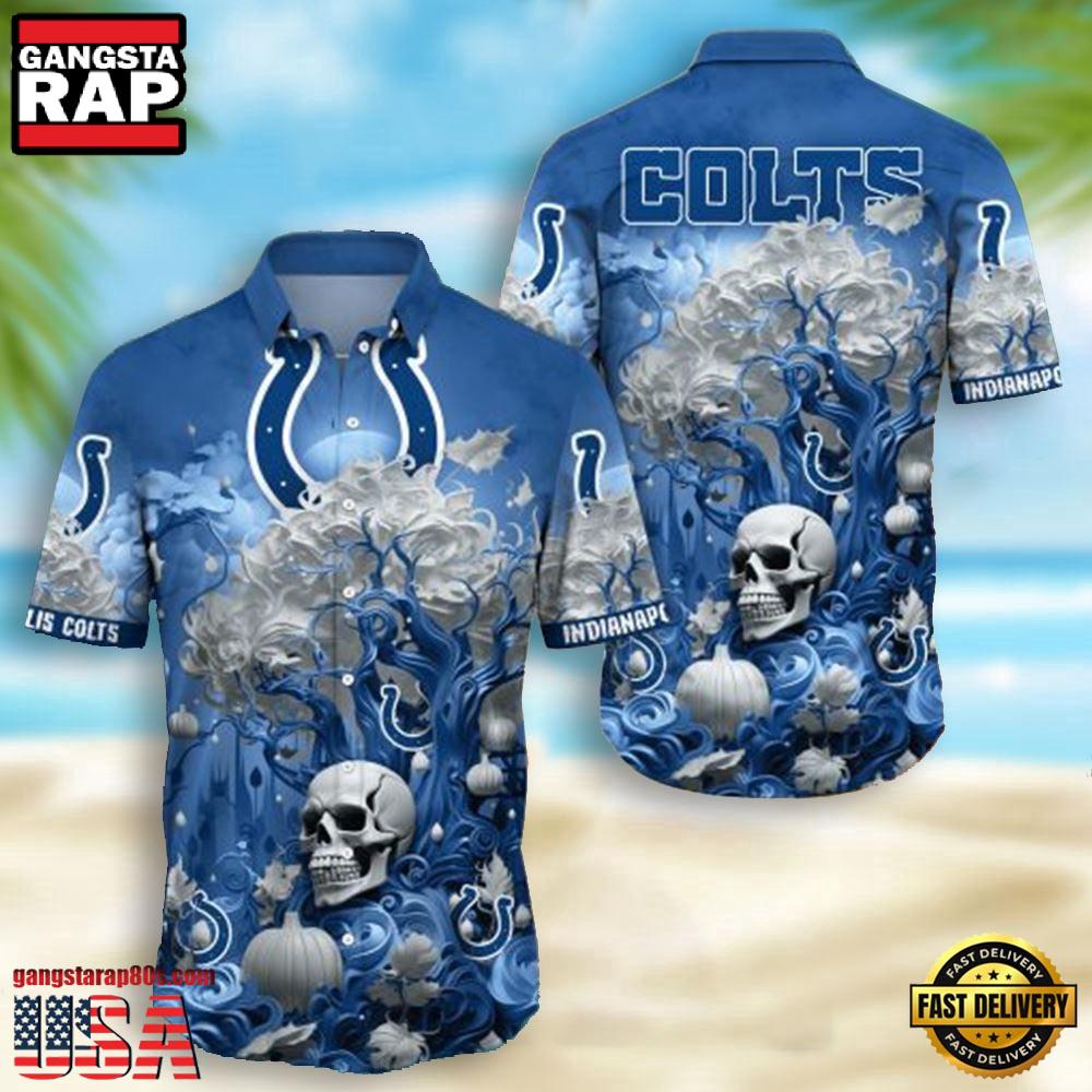 NFL Indianapolis Colts Skull Pumpkin Hawaiian Shirt For Men Women NFL Indianapolis Colts Skull Pumpkin Hawaiian Shirt For Men Women