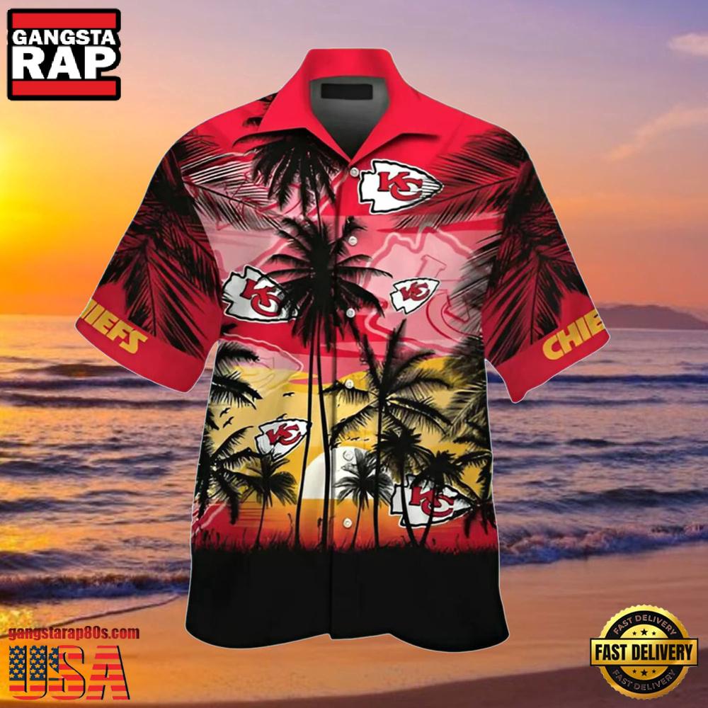 NFL KC Chiefs Hawaiian Shirt Mens Tropical Palm Tree Sunset NFL KC Chiefs Hawaiian Shirt Mens Tropical Palm Tree Sunset