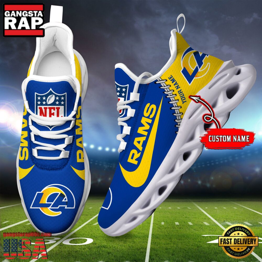 NFL Custom Name Los Angeles Rams Football Team Design Max Soul Running Sneakers Shoes NFL Custom Name Los Angeles Rams Football Team Design Max Soul Running Sneakers Shoes