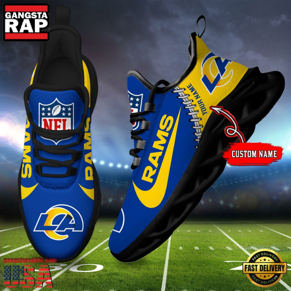 NFL Custom Name Los Angeles Rams Football Team Design Max Soul Running Sneakers Shoes NFL Custom Name Los Angeles Rams Football Team Design Max Soul Running Sneakers Shoes