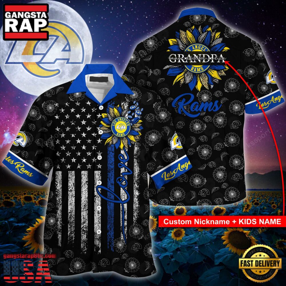 Custom Name NFL Los Angeles Rams Sunflower For Mother Day Father Day Hawaiian Shirt Custom Name NFL Los Angeles Rams Sunflower For Mother Day Father Day Hawaiian Shirt