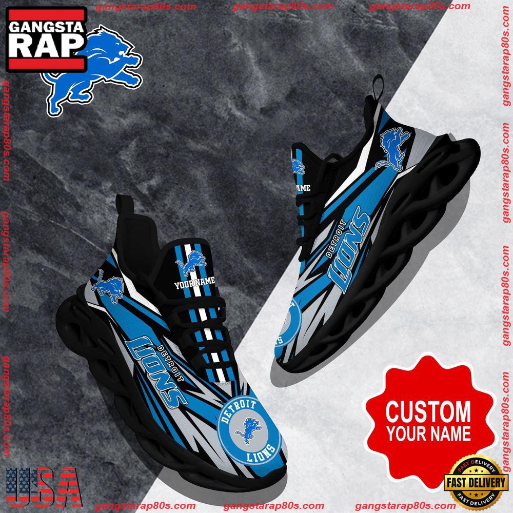 NFL Custom Name Detroit Lions Football Max Soul Shoes Running Sneakers NFL Custom Name Detroit Lions Football Max Soul Shoes Running Sneakers