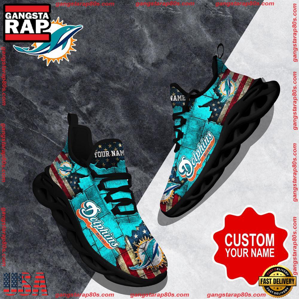 NFL Custom Name Miami Dolphins Max Soul Shoes Running Sneakers NFL Custom Name Miami Dolphins Max Soul Shoes Running Sneakers