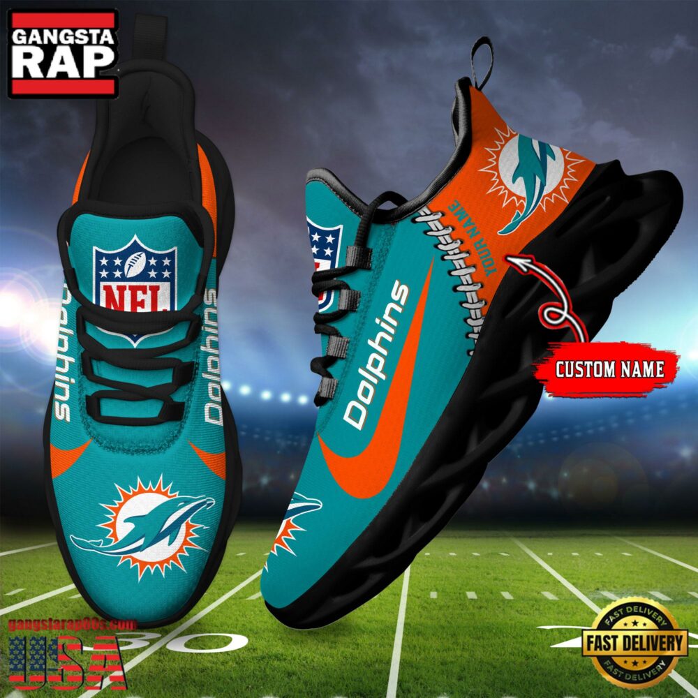 NFL Custom Name Miami Dolphins Football Team Design Max Soul Running Sneakers Shoes NFL Custom Name Miami Dolphins Football Team Design Max Soul Running Sneakers Shoes