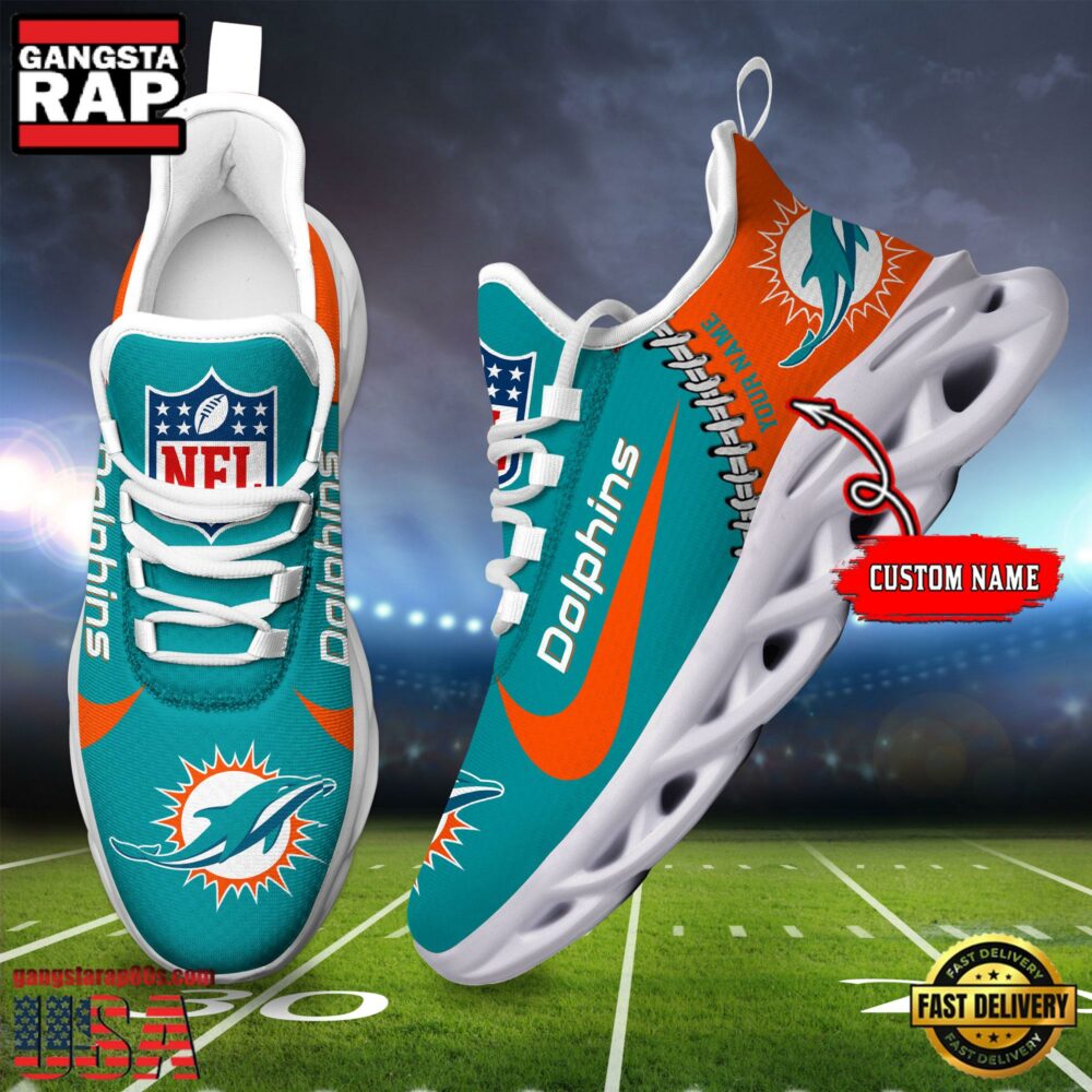 NFL Custom Name Miami Dolphins Football Team Design Max Soul Running Sneakers Shoes NFL Custom Name Miami Dolphins Football Team Design Max Soul Running Sneakers Shoes