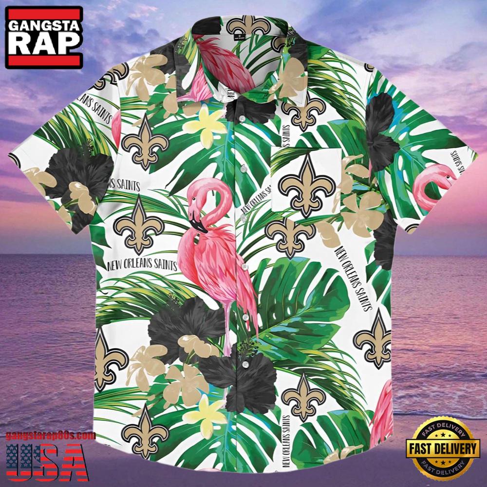 NFL New Orleans Saints Flamingo Button Up Shirt NFL New Orleans Saints Flamingo Button Up Shirt