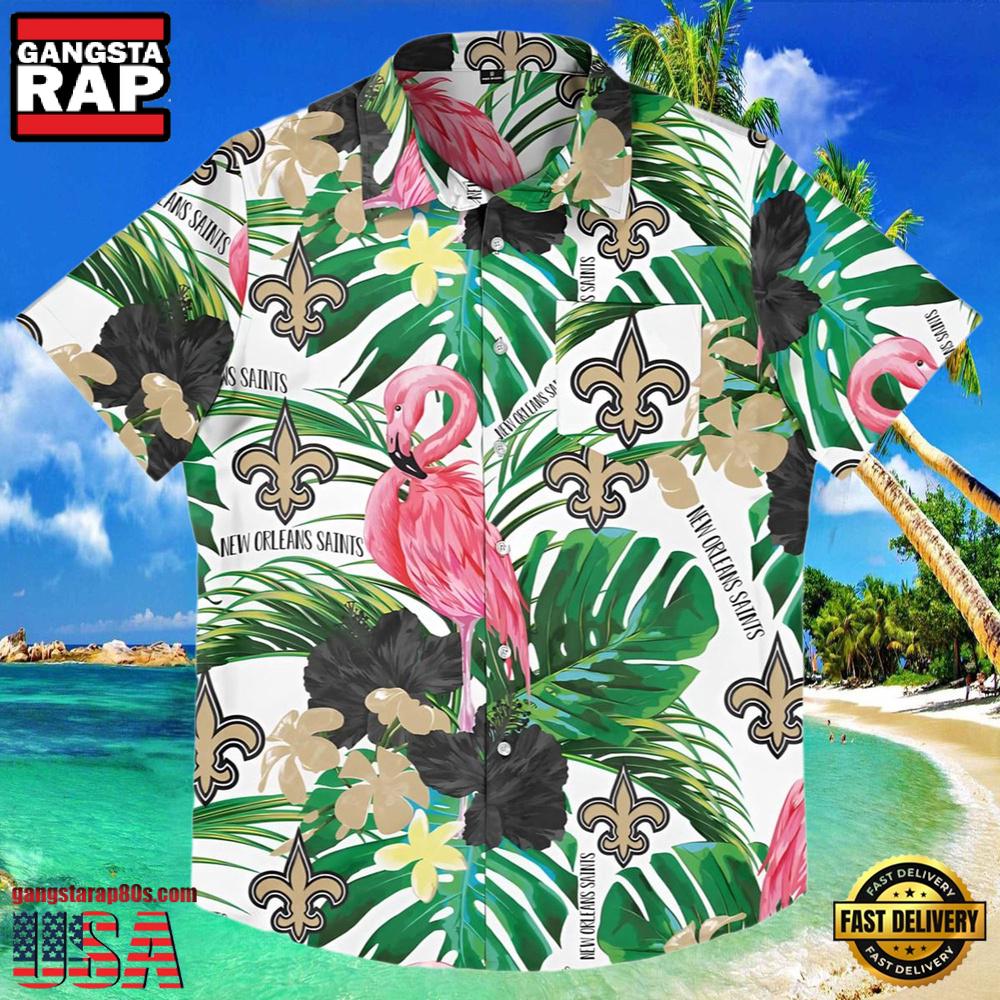 NFL New Orleans Saints Flamingo Button Up Shirt NFL New Orleans Saints Flamingo Button Up Shirt