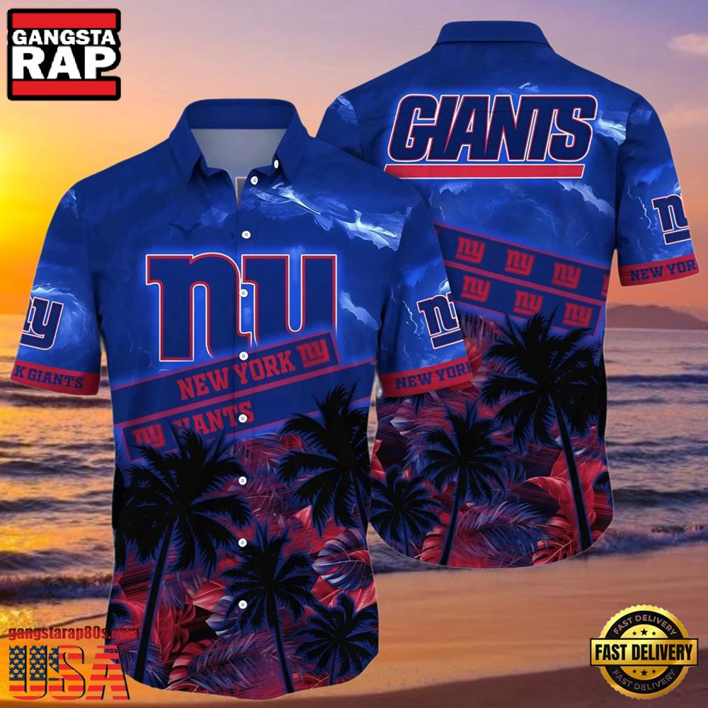 NFL New York Giants Hawaiian Shirt Palm Trees NFL New York Giants Hawaiian Shirt Palm Trees