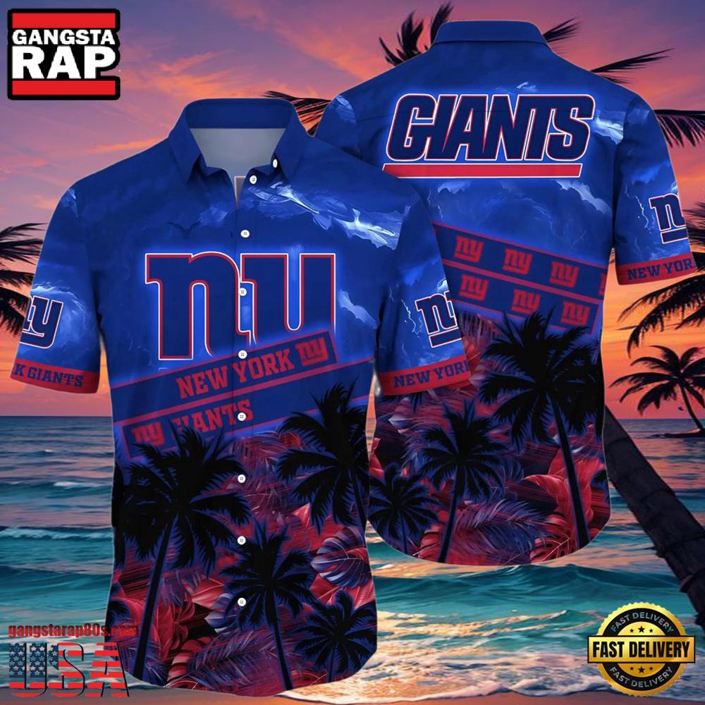 NFL New York Giants Hawaiian Shirt Palm Trees NFL New York Giants Hawaiian Shirt Palm Trees
