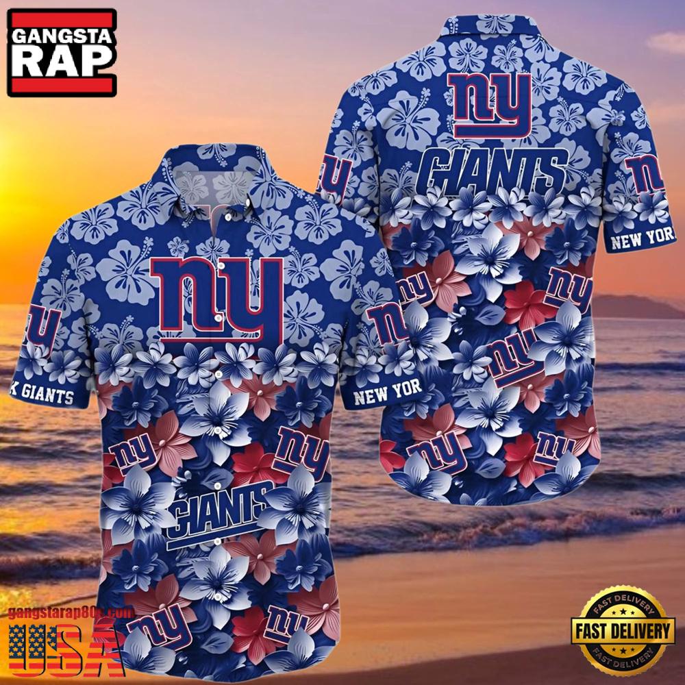 NFL New York Giants Hawaiian Shirts For Men Floral Pattern NFL New York Giants Hawaiian Shirts For Men Floral Pattern
