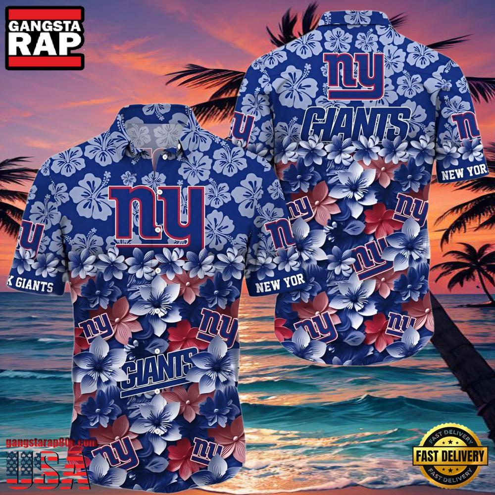 NFL New York Giants Hawaiian Shirts For Men Floral Pattern NFL New York Giants Hawaiian Shirts For Men Floral Pattern