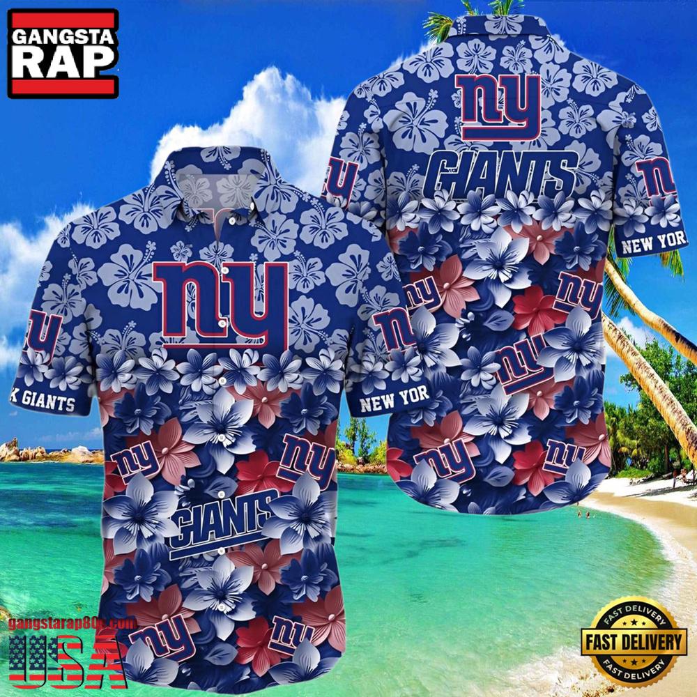 NFL New York Giants Hawaiian Shirts For Men Floral Pattern NFL New York Giants Hawaiian Shirts For Men Floral Pattern