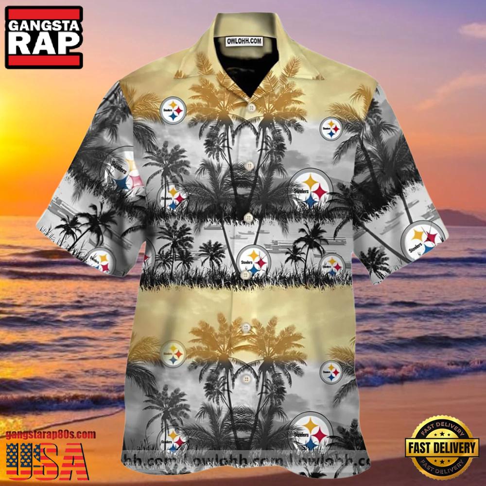 NFL Pattern Hawaiian Shirt Tropical Palm Tree Sunset Landscape NFL Pattern Hawaiian Shirt Tropical Palm Tree Sunset Landscape