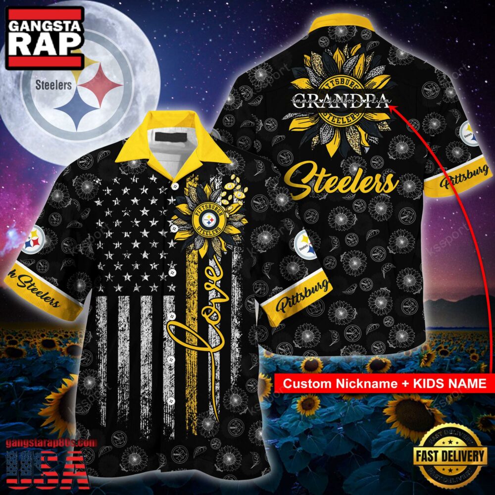 Custom Name NFL Pittsburgh Steelers Sunflower For Mother Day Father Day Hawaiian Shirt Custom Name NFL Pittsburgh Steelers Sunflower For Mother Day Father Day Hawaiian Shirt