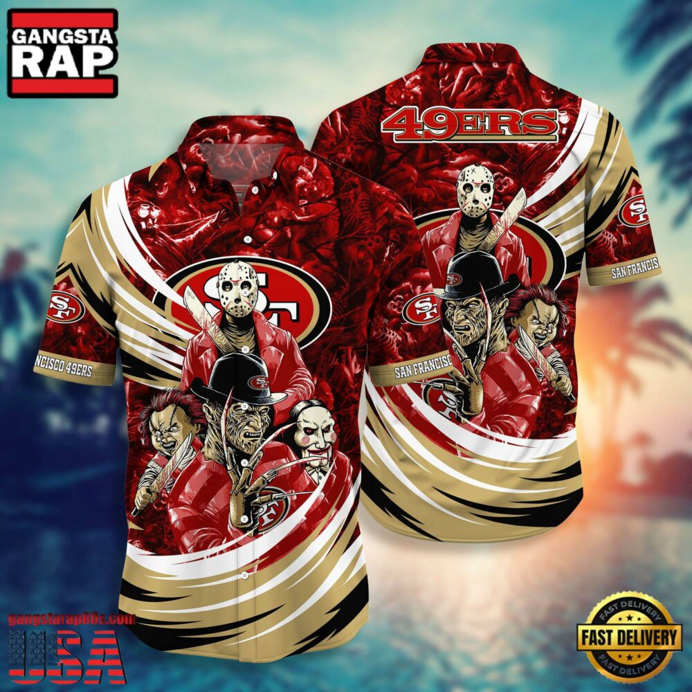 NFL San Francisco 49ers Halloween Horror Movies Hawaiian Shirt For Men Women NFL San Francisco 49ers Halloween Horror Movies Hawaiian Shirt For Men Women
