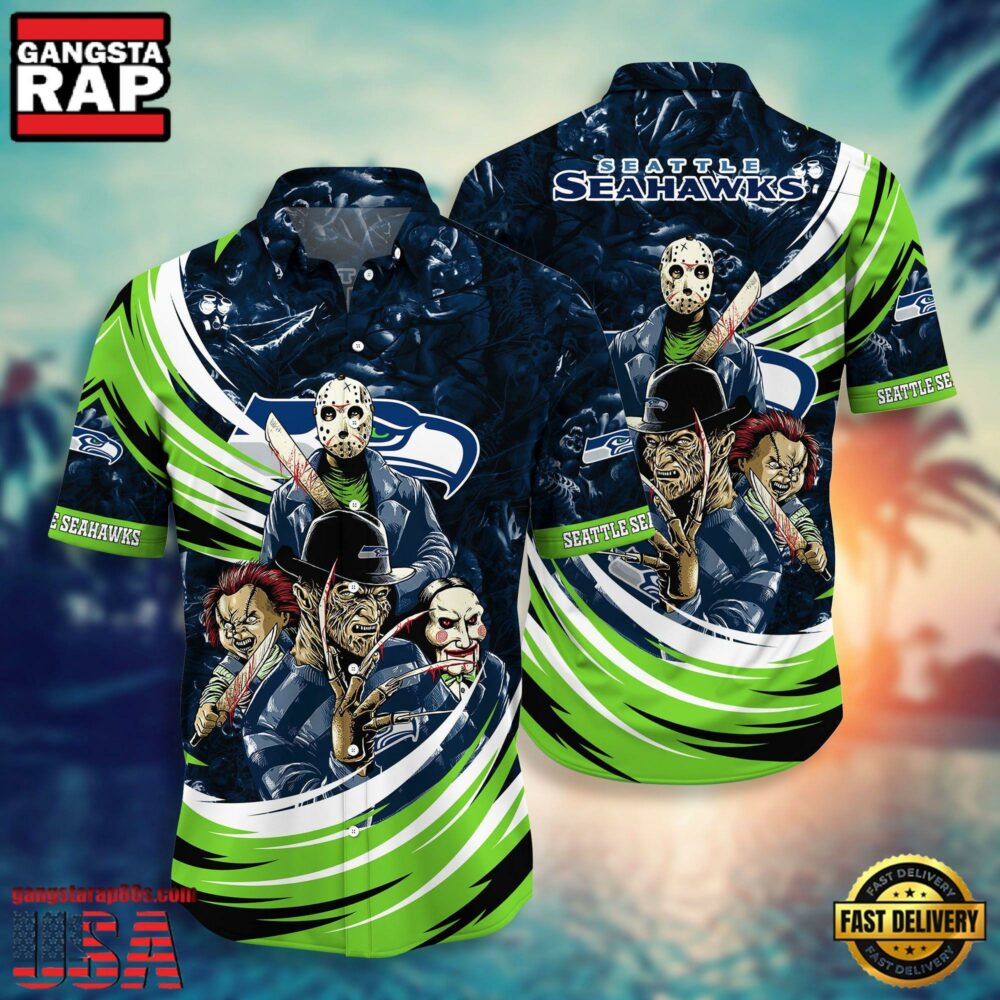 NFL Seattle Seahawks Halloween Horror Movies Hawaiian Shirt For Men Women NFL Seattle Seahawks Halloween Horror Movies Hawaiian Shirt For Men Women