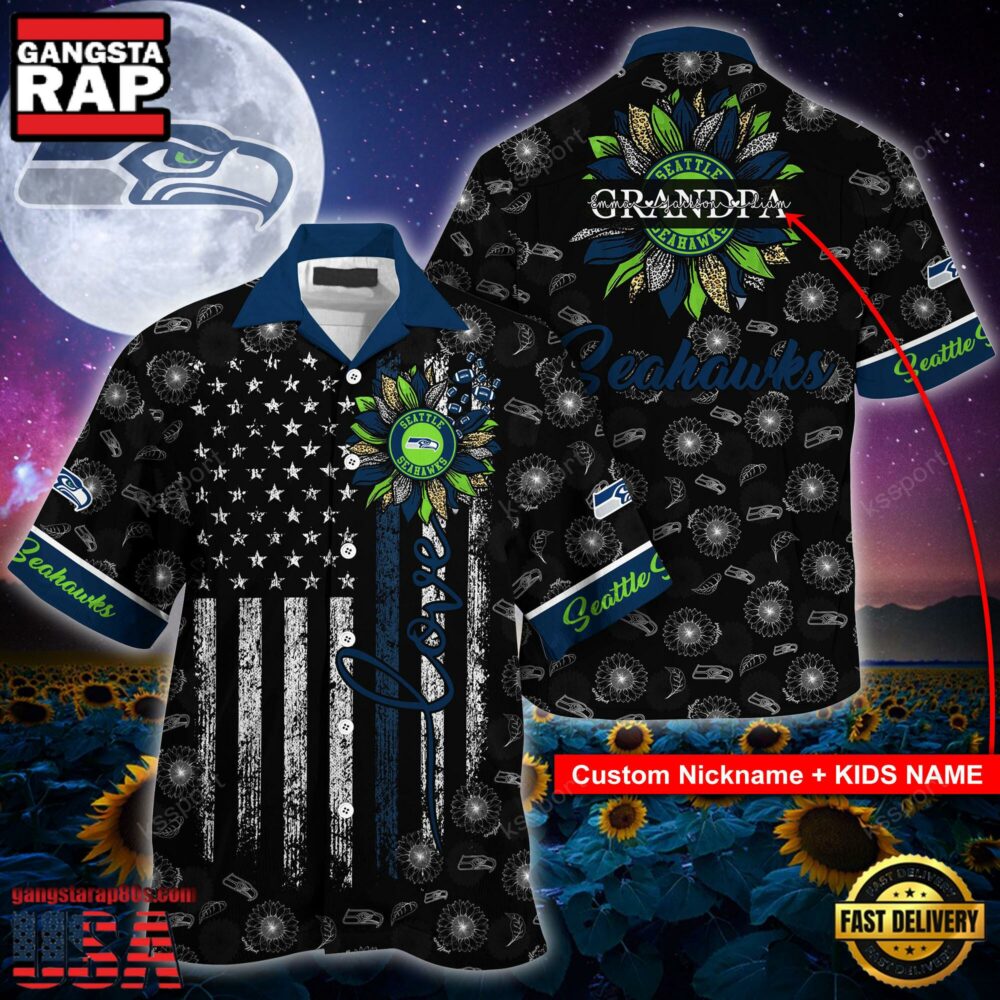 Custom Name NFL Seattle Seahawks Sunflower For Mother Day Father Day Hawaiian Shirt Custom Name NFL Seattle Seahawks Sunflower For Mother Day Father Day Hawaiian Shirt