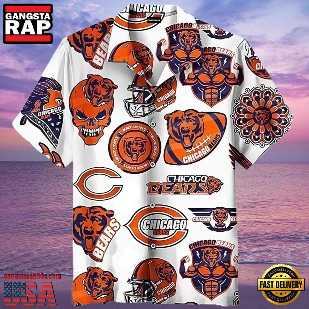 NFL Skull Pattern Chicago Bears Hawaiian Shirt Logo NFL Skull Pattern Chicago Bears Hawaiian Shirt Logo