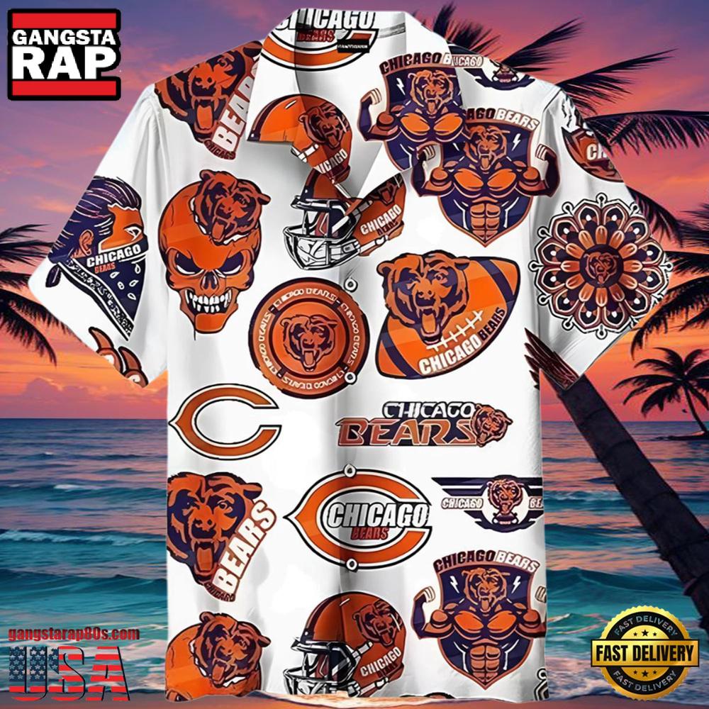NFL Skull Pattern Chicago Bears Hawaiian Shirt Logo NFL Skull Pattern Chicago Bears Hawaiian Shirt Logo