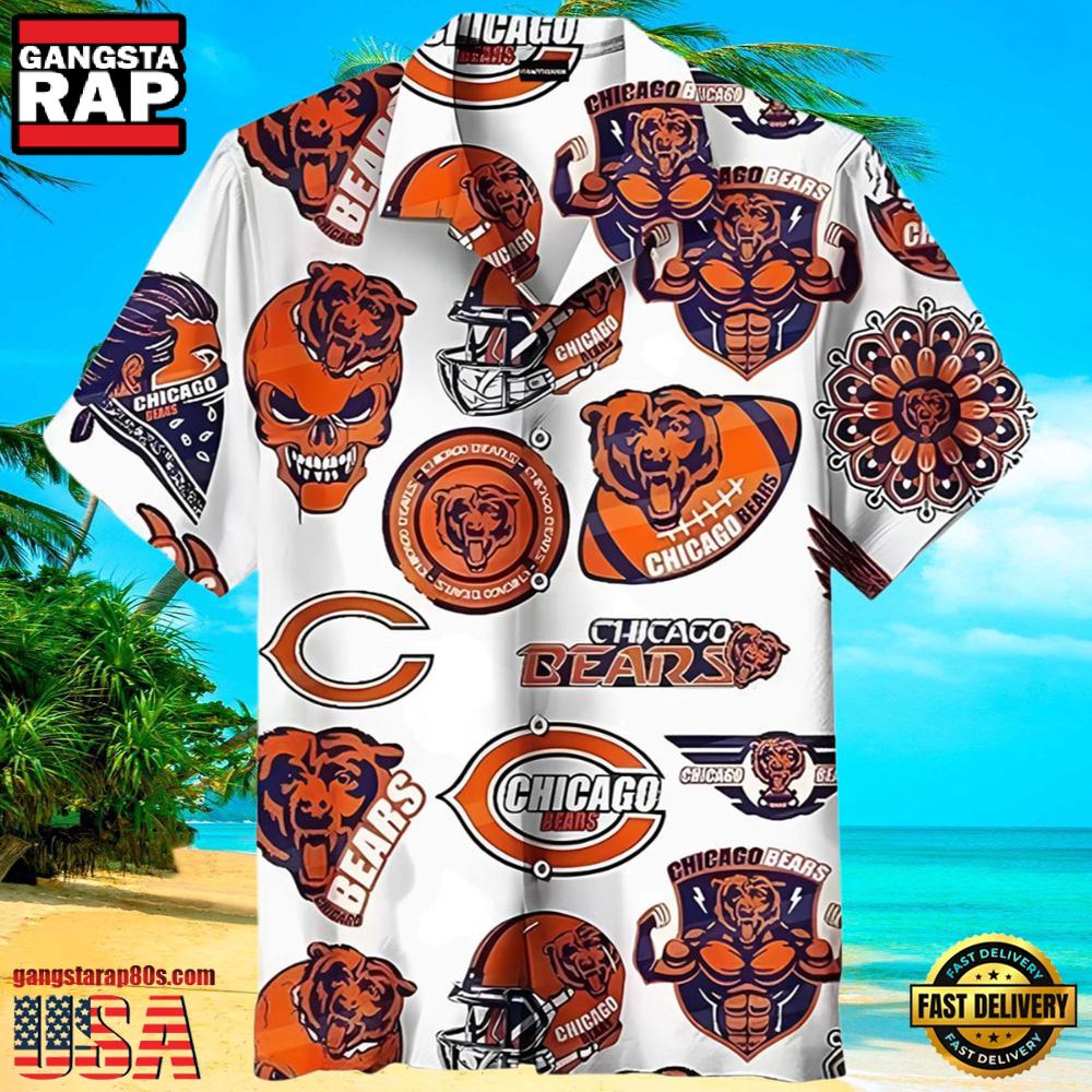 NFL Skull Pattern Chicago Bears Hawaiian Shirt Logo NFL Skull Pattern Chicago Bears Hawaiian Shirt Logo