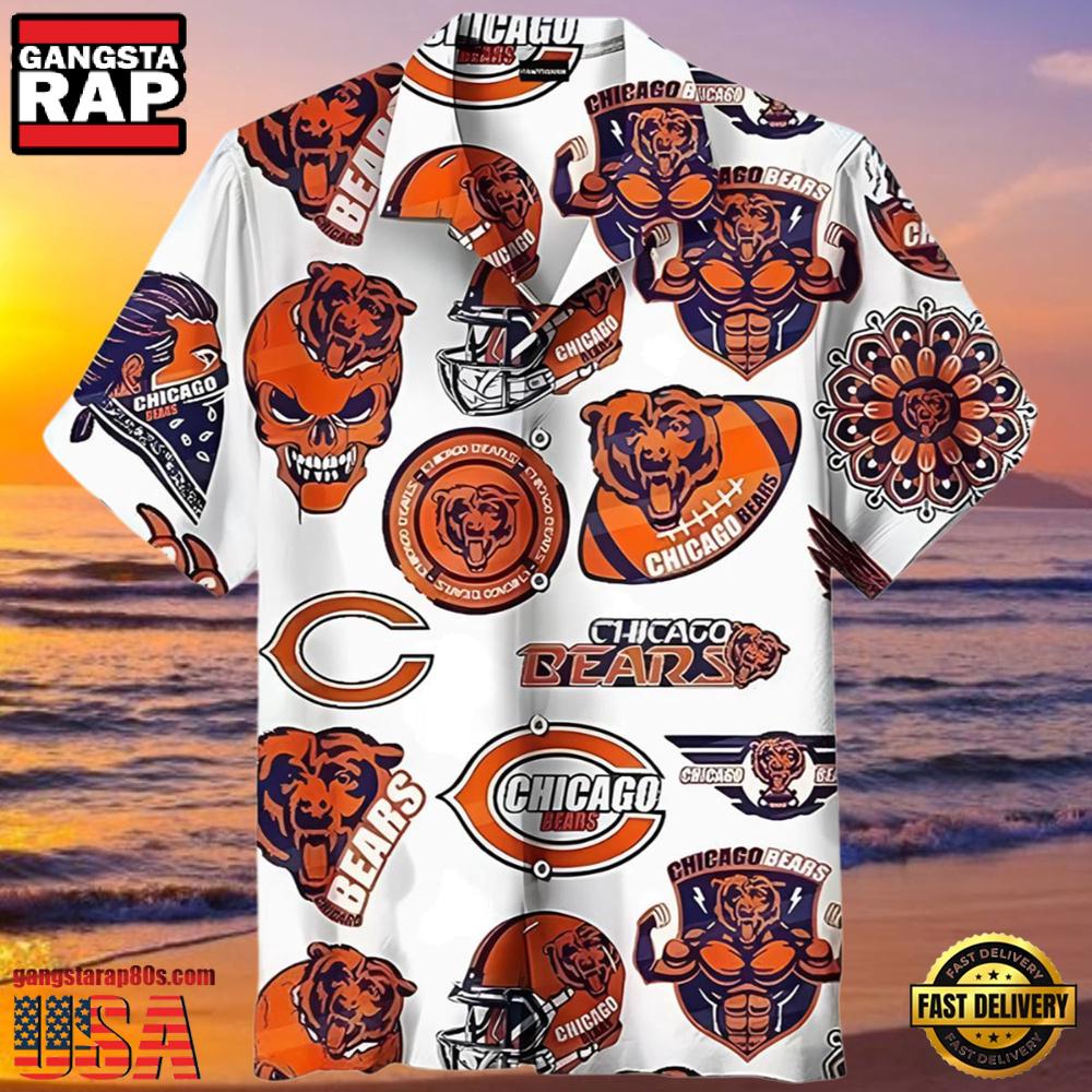 NFL Skull Pattern Chicago Bears Hawaiian Shirt Logo NFL Skull Pattern Chicago Bears Hawaiian Shirt Logo