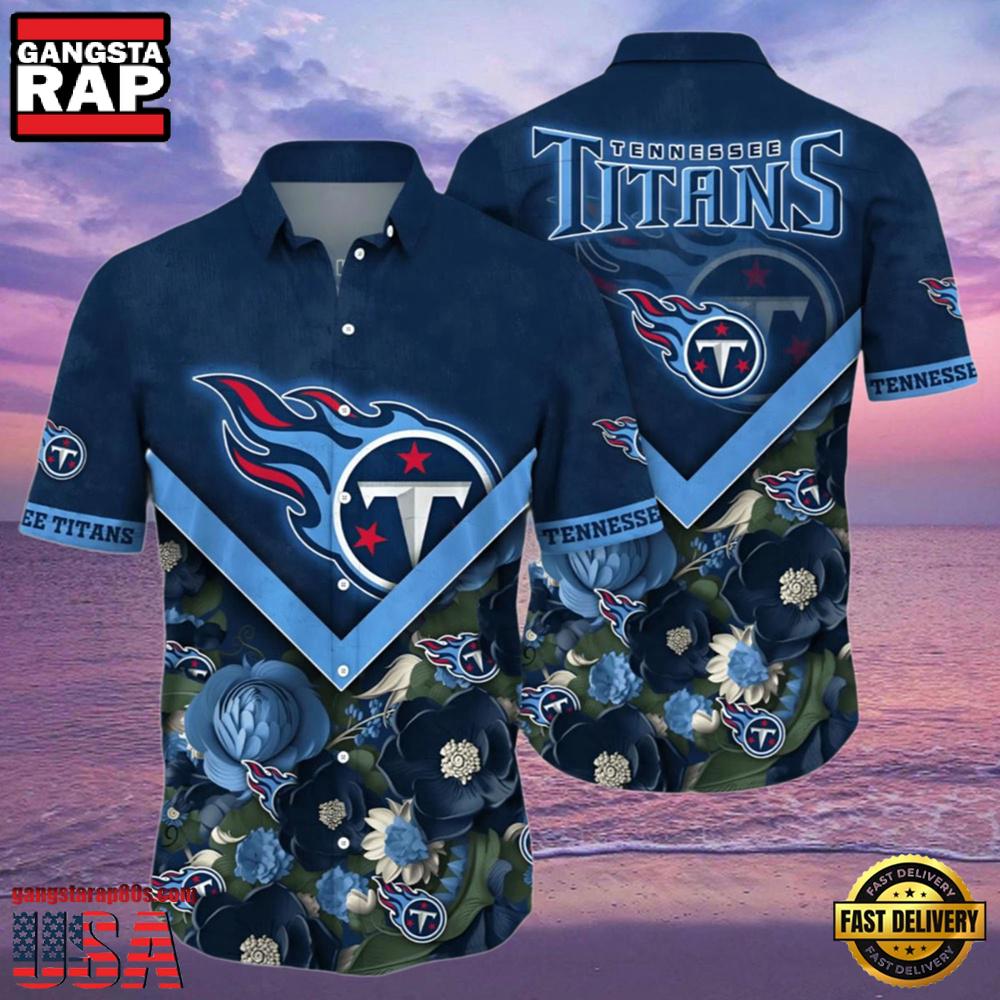 NFL Tennessee Titans Hawaiian Shirt Navy Blue Floral Paradise NFL Tennessee Titans Hawaiian Shirt Navy Blue Floral Paradise