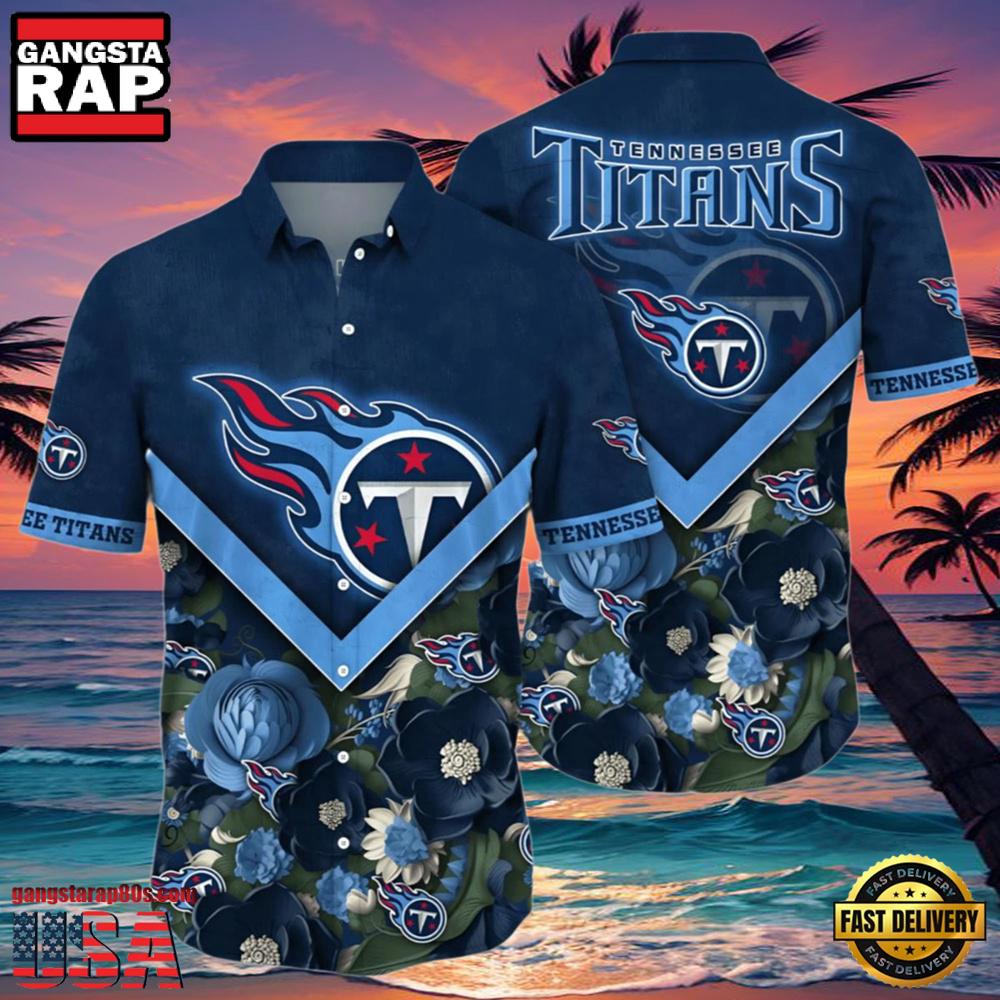 NFL Tennessee Titans Hawaiian Shirt Navy Blue Floral Paradise NFL Tennessee Titans Hawaiian Shirt Navy Blue Floral Paradise