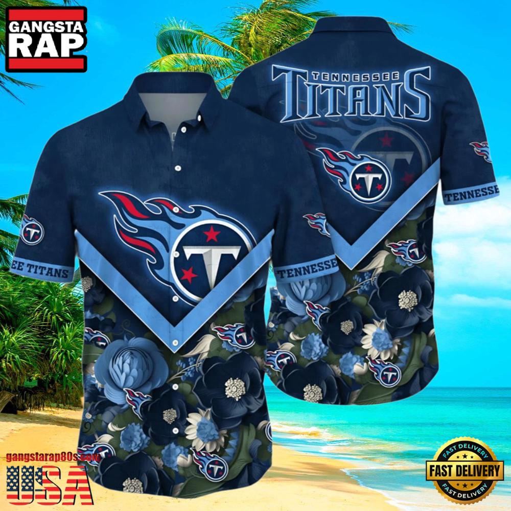 NFL Tennessee Titans Hawaiian Shirt Navy Blue Floral Paradise NFL Tennessee Titans Hawaiian Shirt Navy Blue Floral Paradise