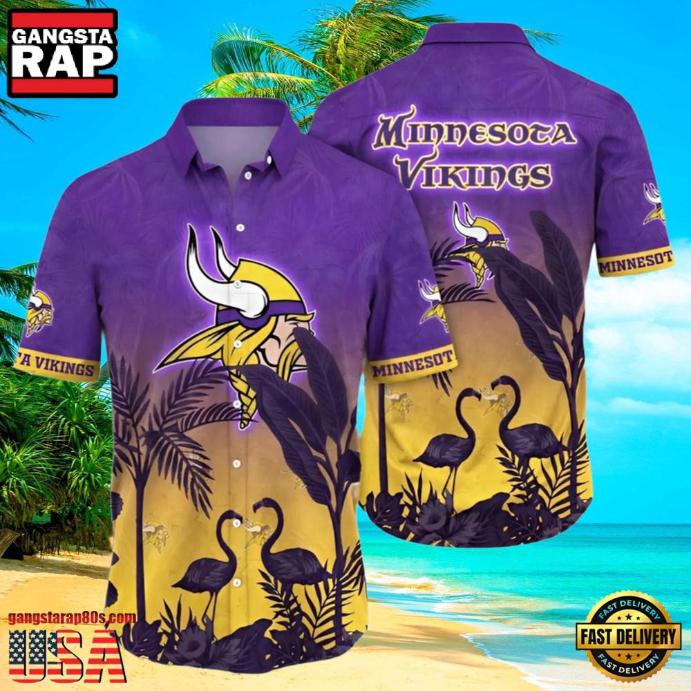 NFL Vikings Hawaii Shirt Flamingo And Flower NFL Vikings Hawaii Shirt Flamingo And Flower