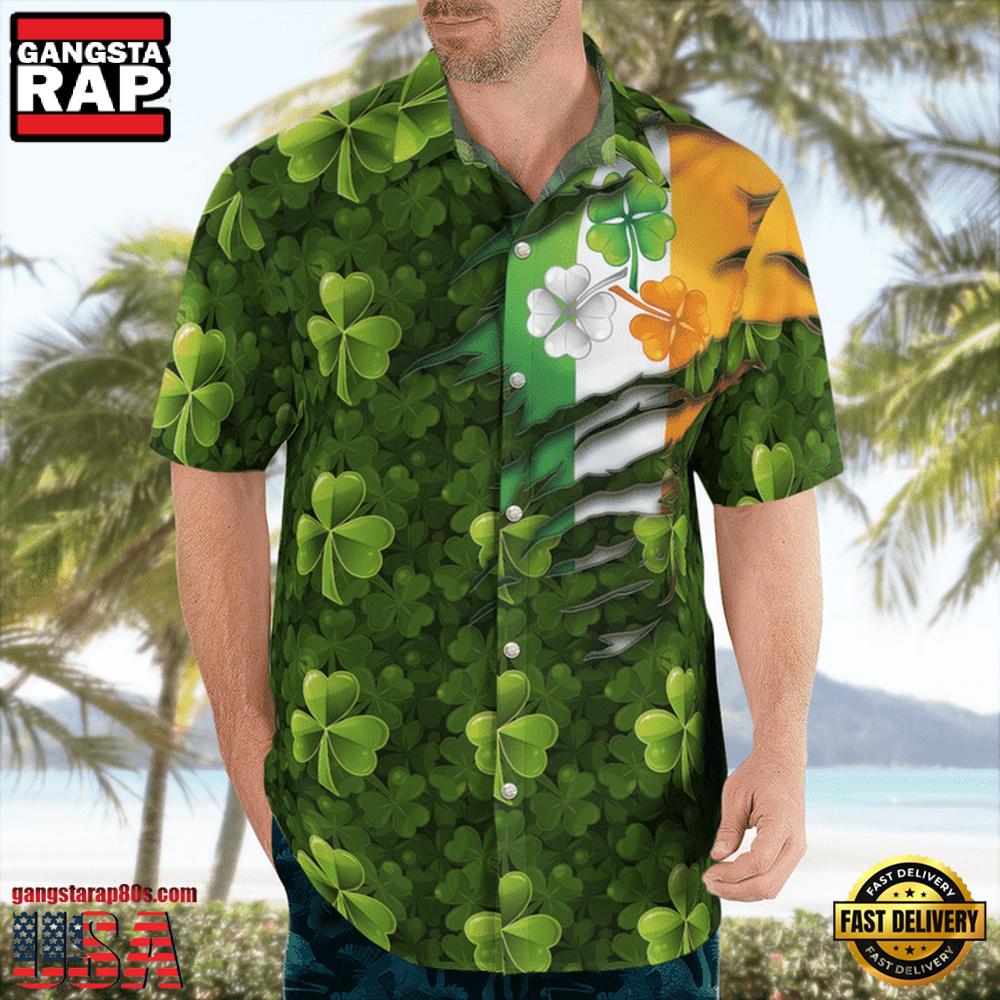 Patrick'S Day Flag And Item Green Clover Background Hawaii Shirt Patrick'S Day Flag And Item Green Clover Background Hawaii Shirt