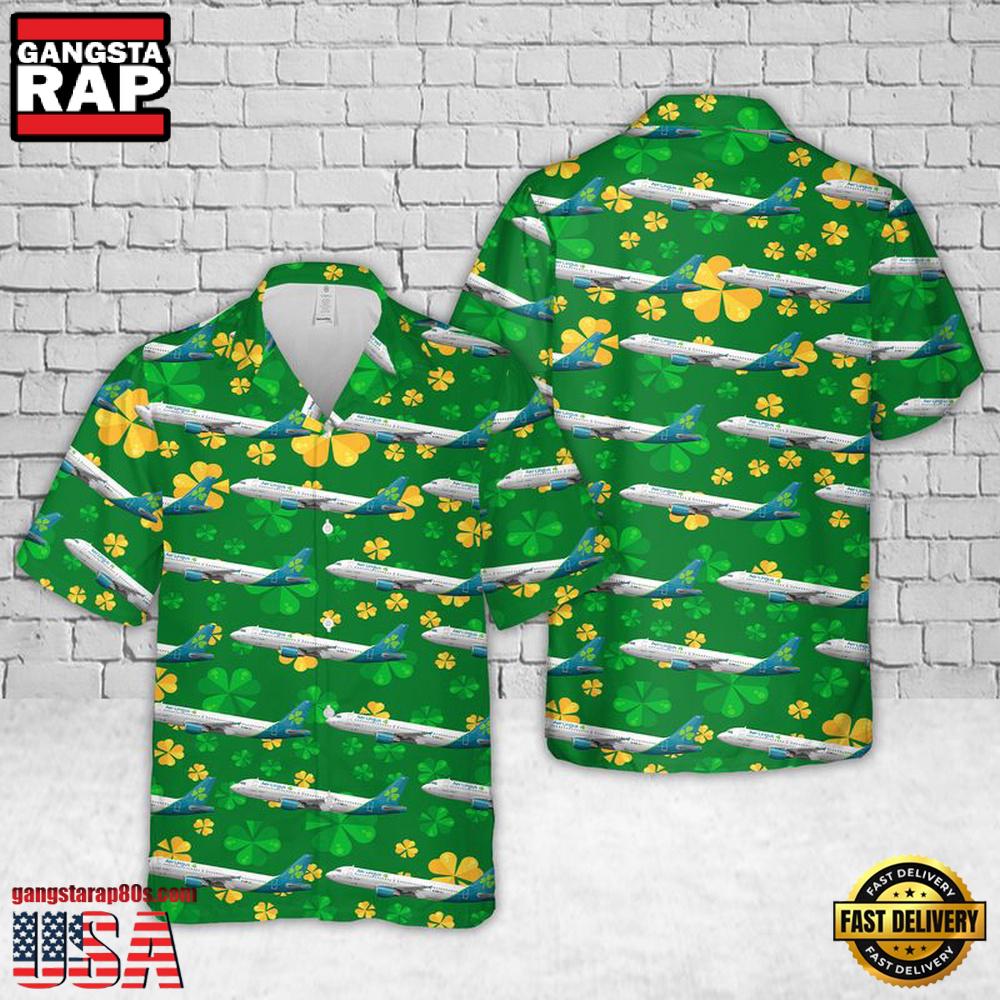 St. Patrick'S Day, Aer Lingus St Caimin Airbus A320-214 Ei-Dvn Hawaiian Shirt St. Patrick'S Day, Aer Lingus St Caimin Airbus A320-214 Ei-Dvn Hawaiian Shirt