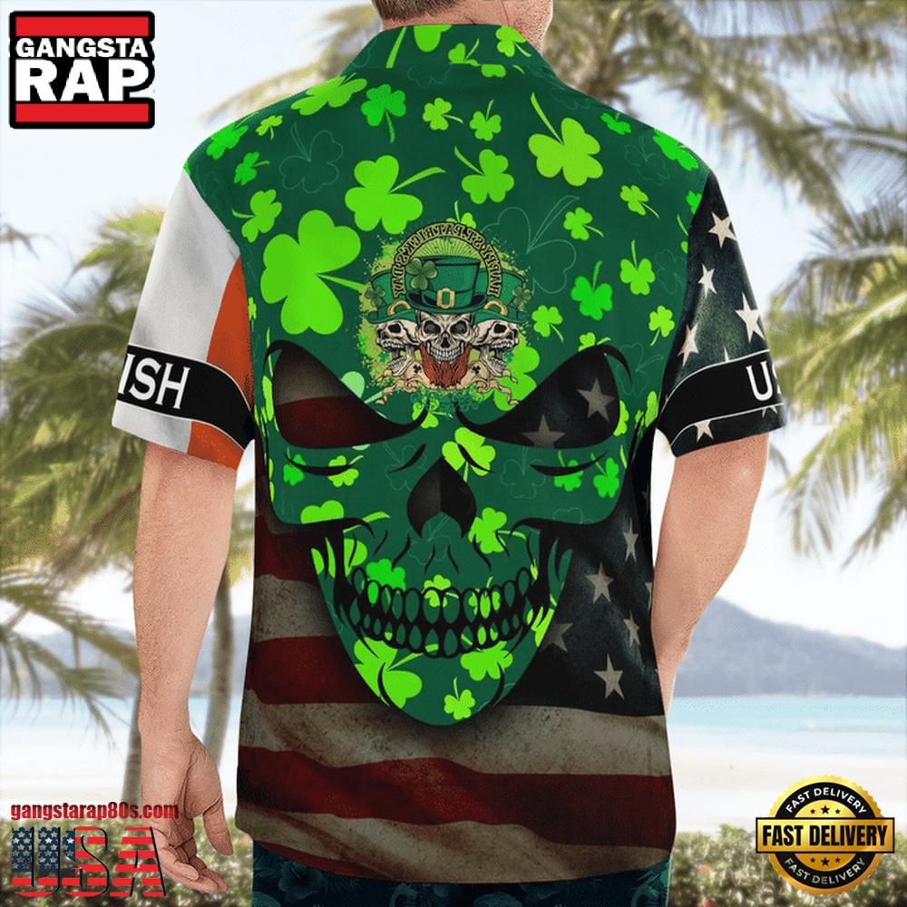 St. Patrick'S Day Full Skull Art And Drinking Skull Irish Flag American Flag Hawaii Shirt St. Patrick'S Day Full Skull Art And Drinking Skull Irish Flag American Flag Hawaii Shirt